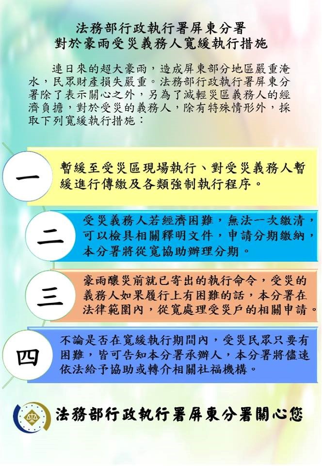 對於豪雨受災義務人寬緩執行措施